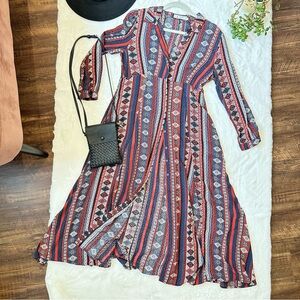 Vintage • Cotton Bohemian Button Down Maxi